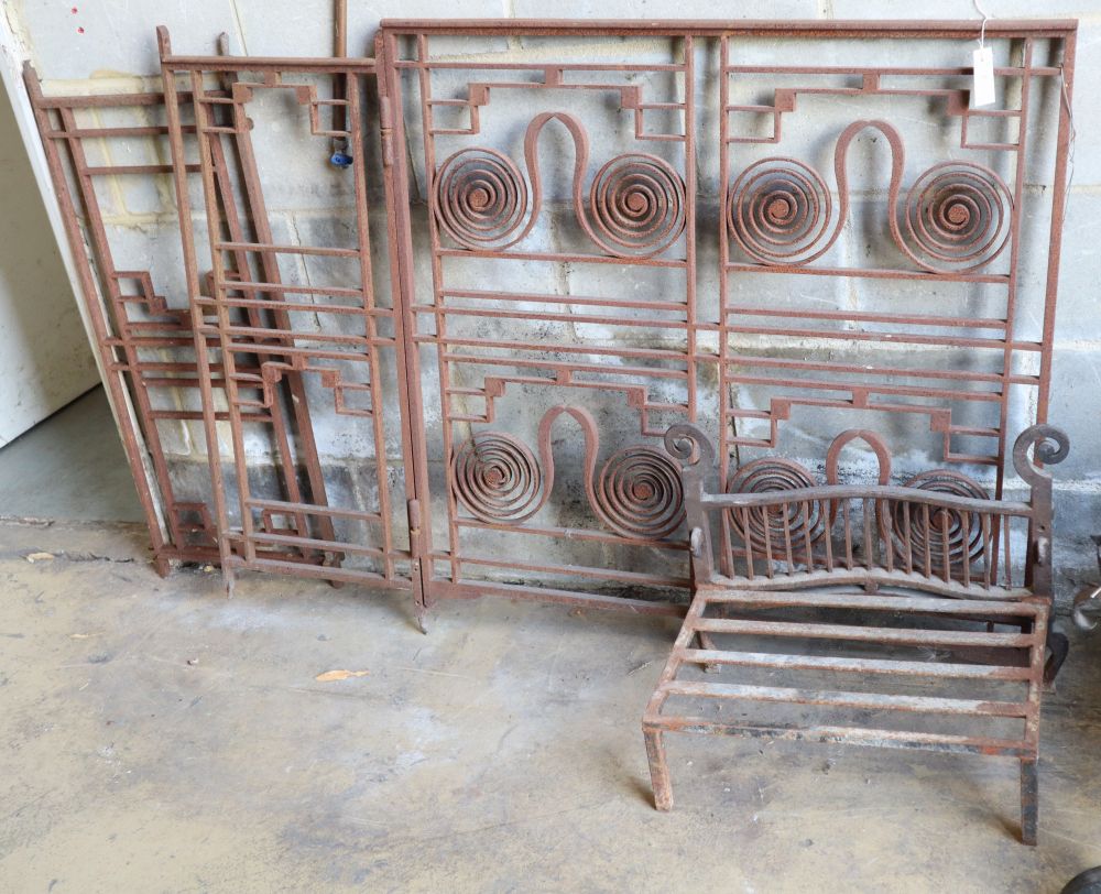 A French wrought iron balcony rail, c.1920, W.143cm, H.99cm